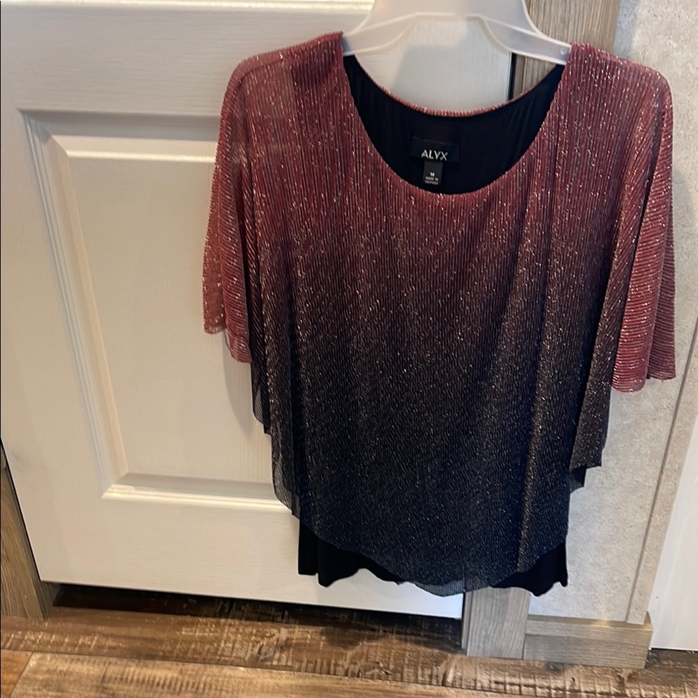 Alyx Wine and Black Blouse with Silver Shimmer